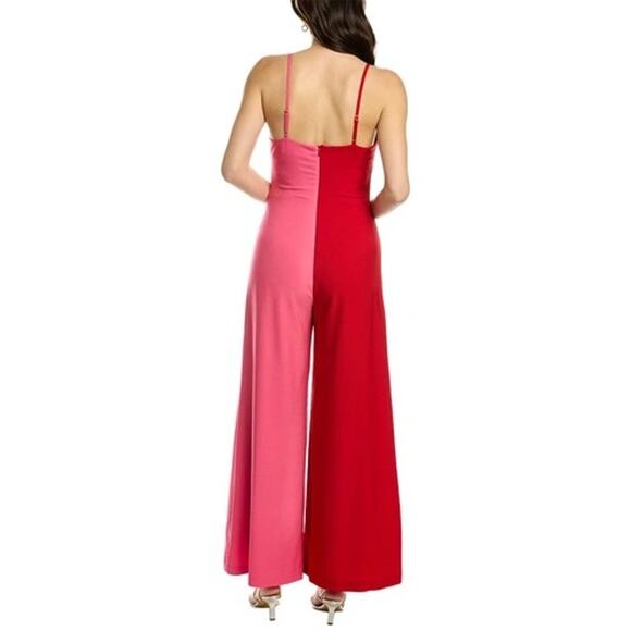 Anthropologie Hutch Yasmin Colorblock V-Neck Jumpsuit Pink Red Size 2 - Picture 2 of 9